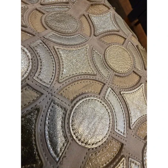 Coach Kristen Hobo Op Art Silver Gold Shoulder Bag Patchwork Beige Leather Purs - Picture 15 of 16